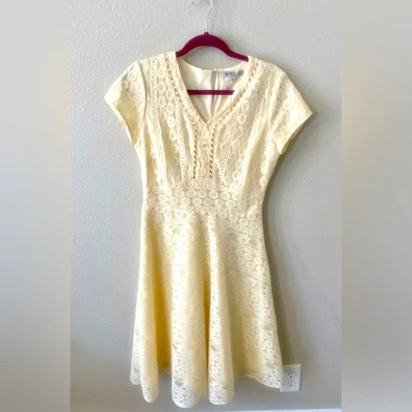 Downeast Dresses | de Collection Pale Yellow Lace Dress. Fully Lined, Zip And Clasp Back. Size M | Color: Yellow | Size: M | Jodidmor's Closet